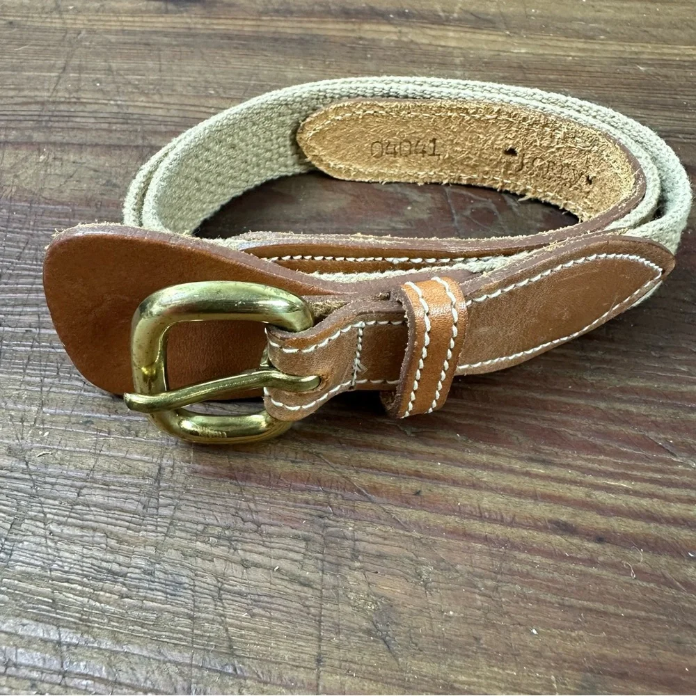 J.Crew Brown Leather and Webbing Tan Belt Like New